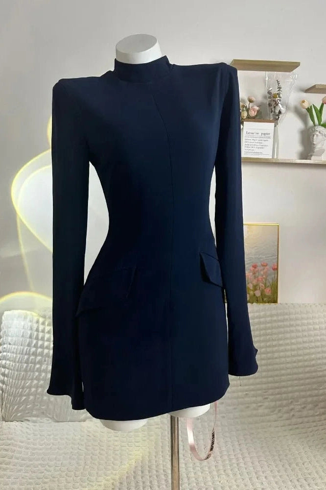 Glorol - Patchwork High Waist Long Sleeve Slim Mini Dress