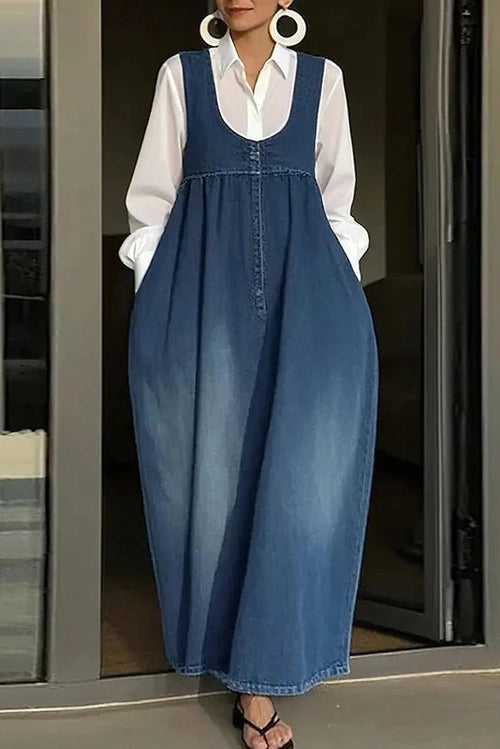 Glorol - Backless U-Collar Sleeveless Loose Maxi Dress