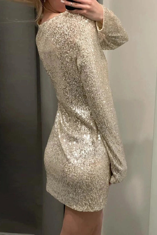 Glorol - Elegant High Waist Slim Long Sleeve Mini Dress