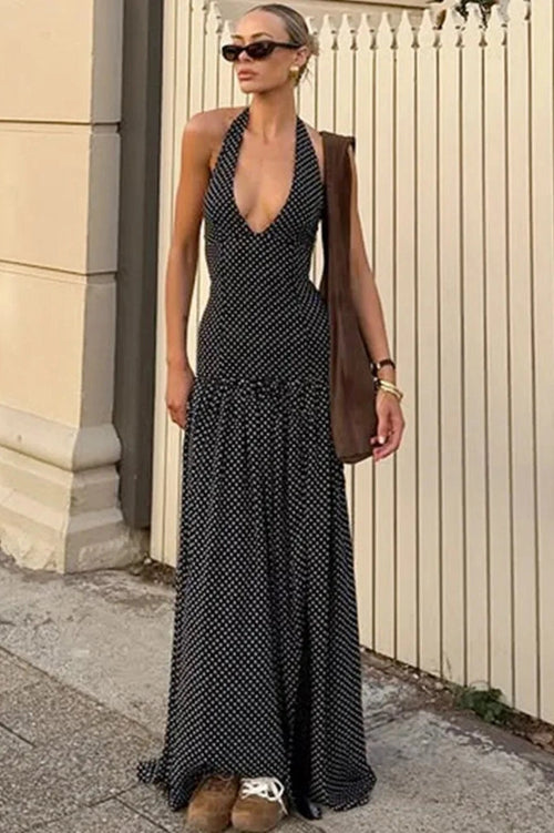 Glorol - Backless Deep V Neck Sleeveless High Split Bodycon Maxi Dress