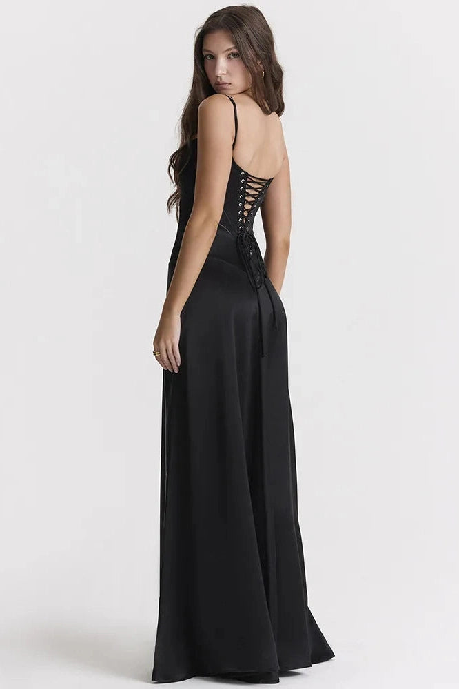 Glorol - Lace-up Spaghetti Strap Sleeveless Backless Maxi Dress