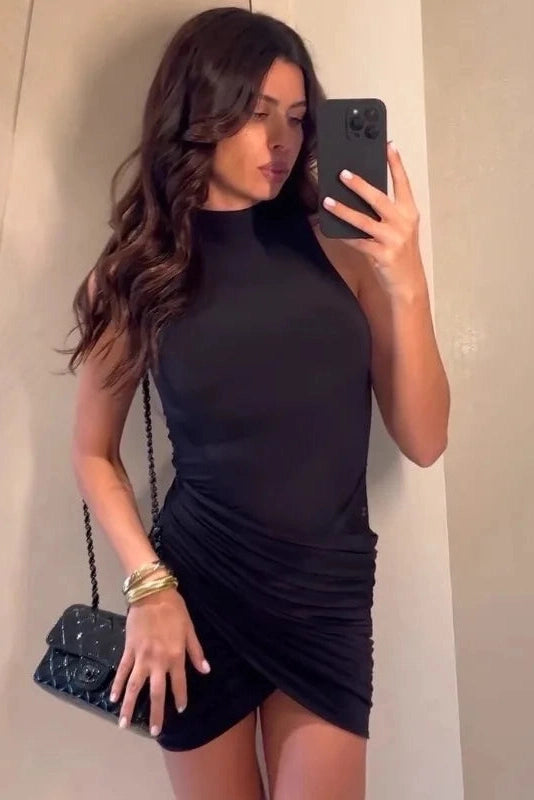 Glorol - Elegant Sleeveless Turtleneck Slim Mini Dress