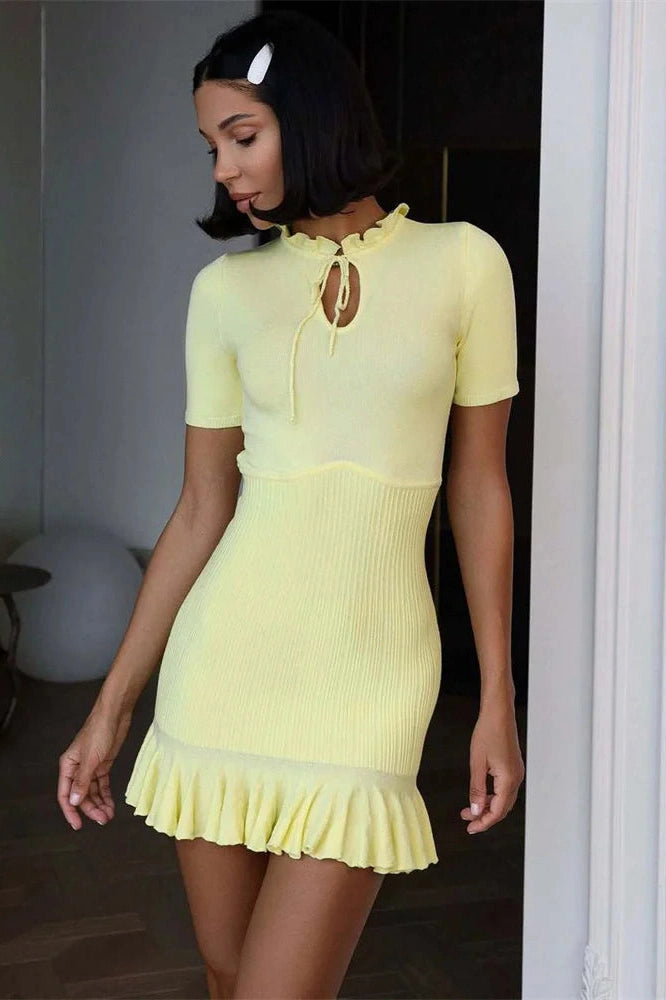 Glorol - Hollow Out High Waist Patchwork Lace-Up Mini Dress