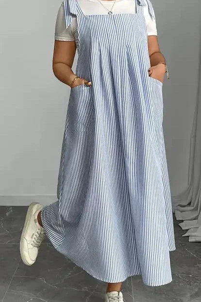 Sleeveless Tie Shoulder Striped Loose Maxi Dress