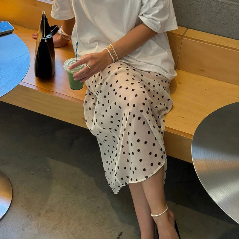 Glorol - High Waist See-Through Polka Dot Side Zipper Skirt