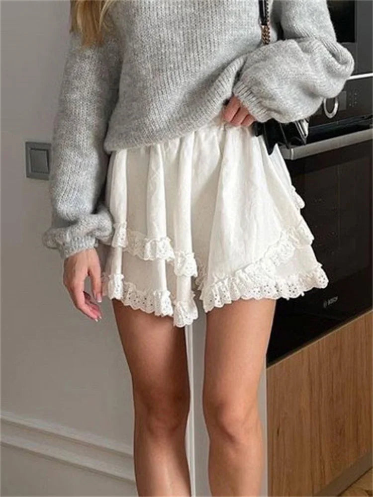 Glorol - High Waist Patchwork Lace Skirt
