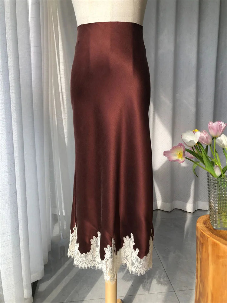 Glorol - High Waist Lace Printed Patchwork Skirt