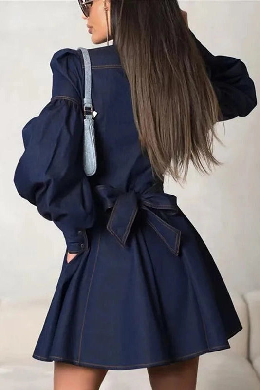Glorol - Elegant Lace-Up High Waist Slim Mini Dress