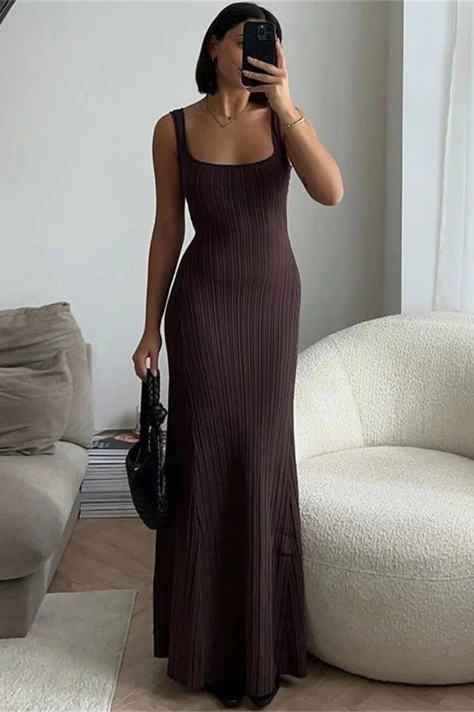 Glorol - Slim Backless Patchwork Maxi Dress