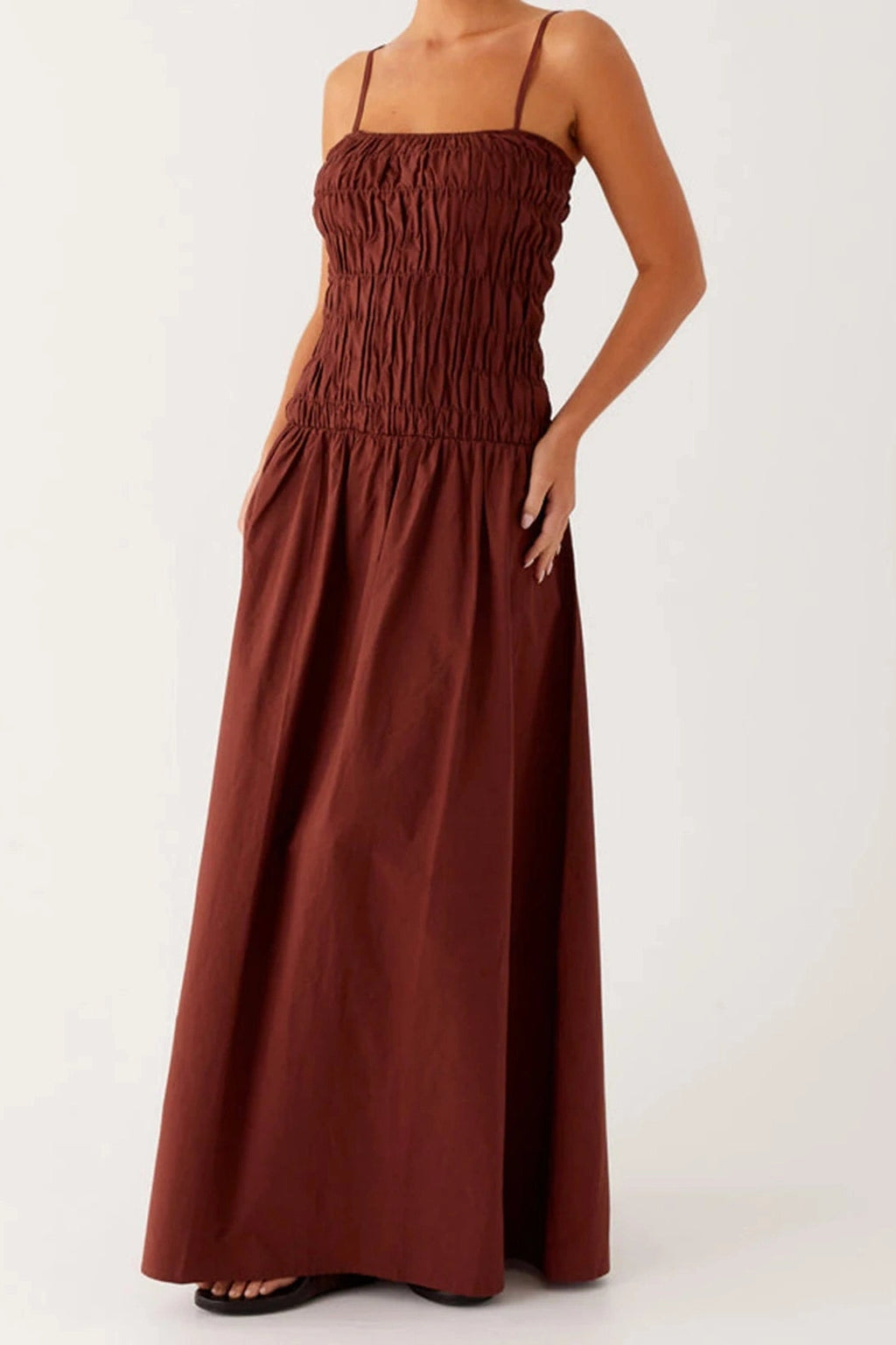 Glorol - Sleeveless Spaghetti Strap Maxi Dress