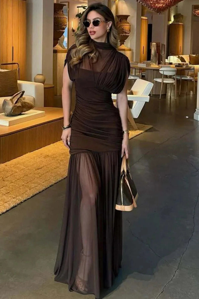 Glorol - High Collar Sleeveless High Waist Bodycon Maxi Dress