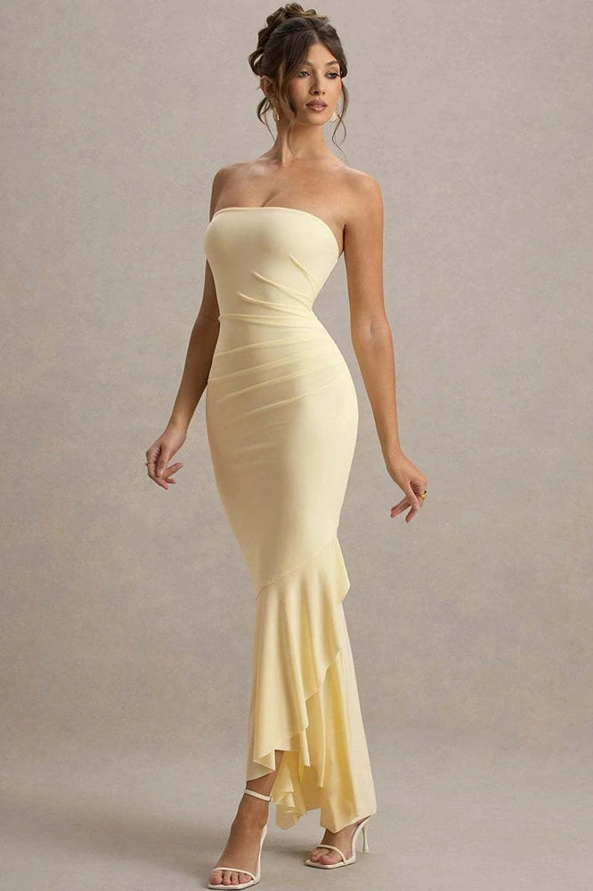 Glorol - Off-Shoulder Strapless Sleeveless Backless Bodycon Pleated Maxi Dress