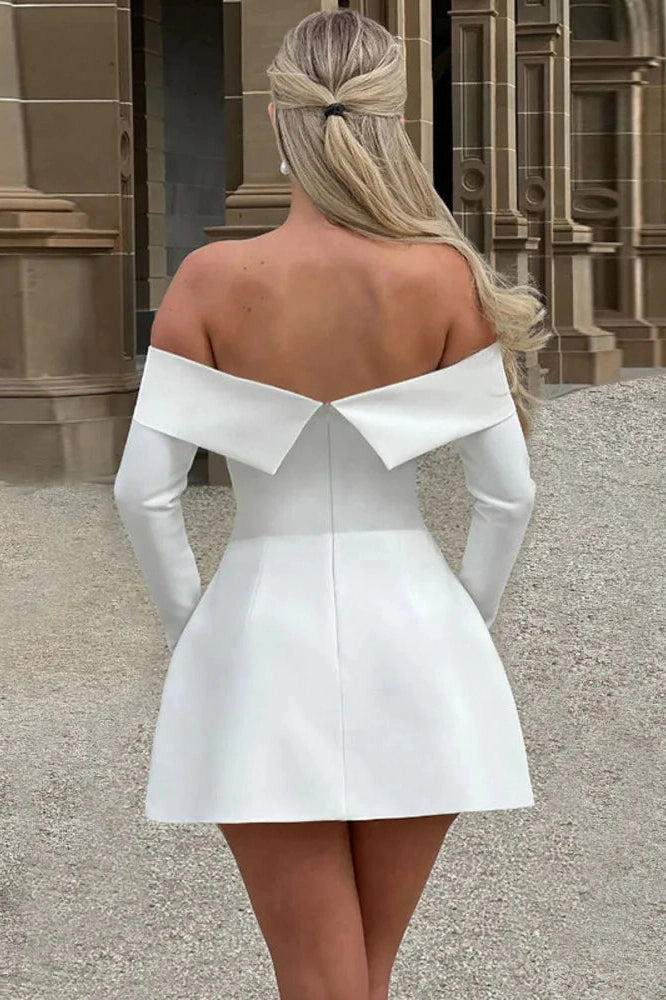 Glorol - Off-shoulder Strapless Long Sleeve Backless A-line Mini Dress