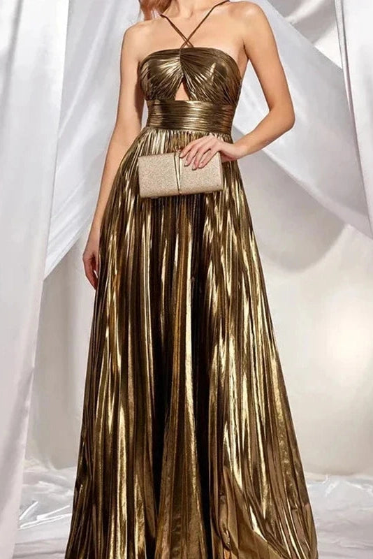 Glorol - Hollow Out High Waist Sleeveless Pleated Backless Maxi Dress