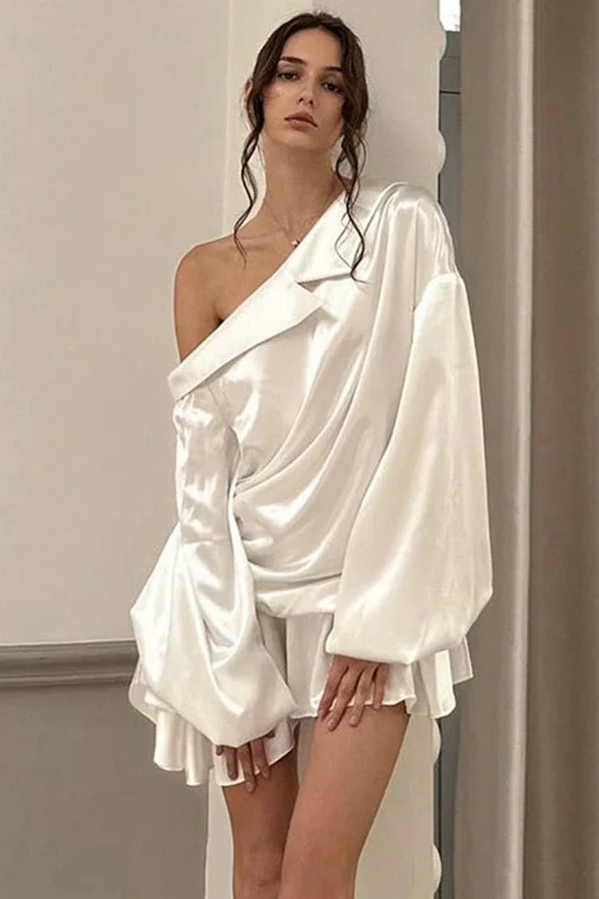 Glorol - Elegant Backless Long Sleeve High Waist Irregular Mini Dress