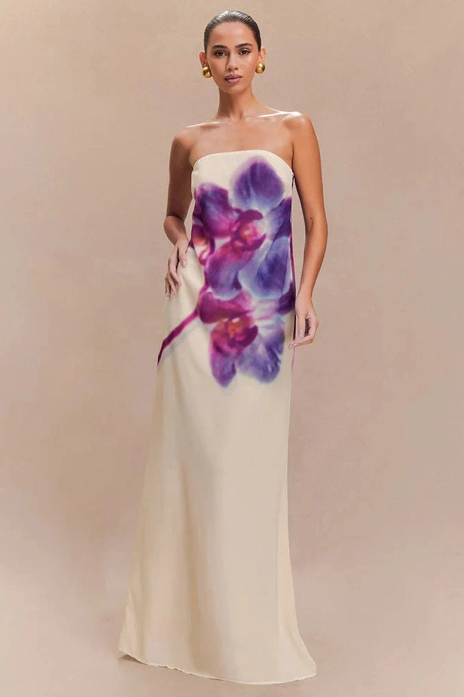 Glorol - Printed Strapless Off-Shoulder Backless Sleeveless Maxi Dress