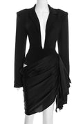 Glorol - Elegant Deep V-Neck Long-Sleeved High Waist Mini Dress