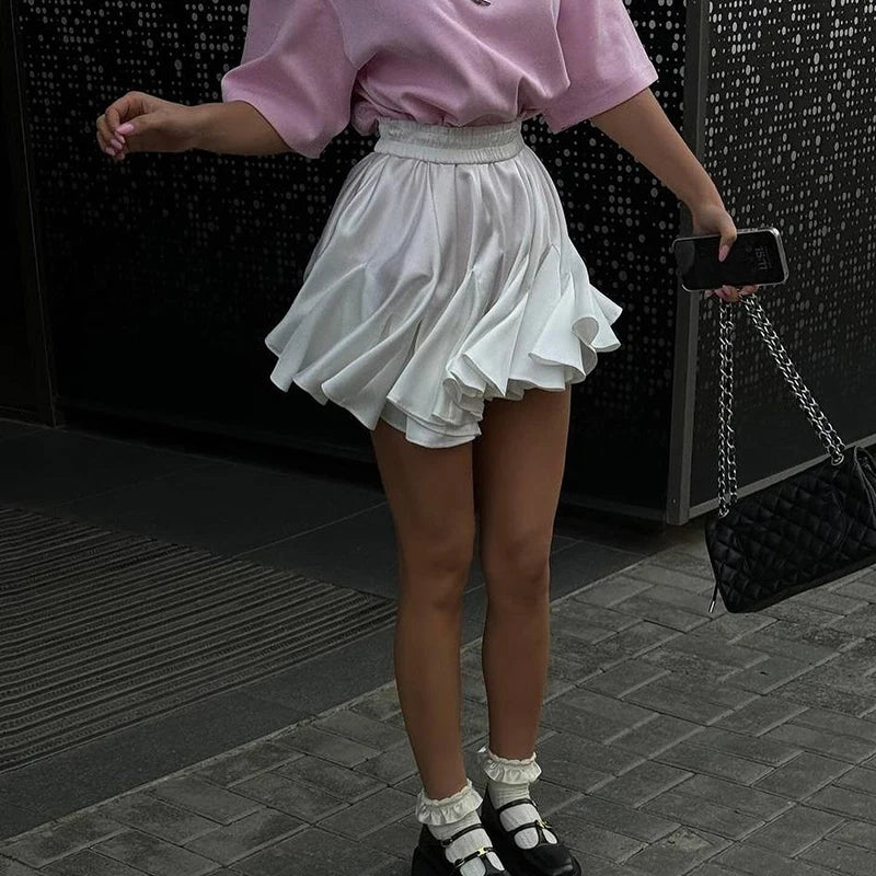 Glorol - A-line Irregular Patchwork Elastic Waist Skirt