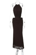 Glorol - Backless Lace-Up Sleeveless High Waist Bodycon Maxi Dress
