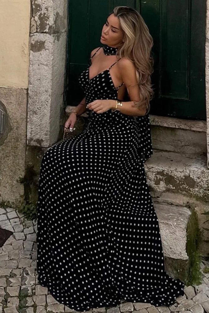 Glorol - Spaghetti Strap Sleeveless Backless A-Line Maxi Dress