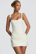 Straps Square Collar Sleeveless High Waist Backless Mini Dress