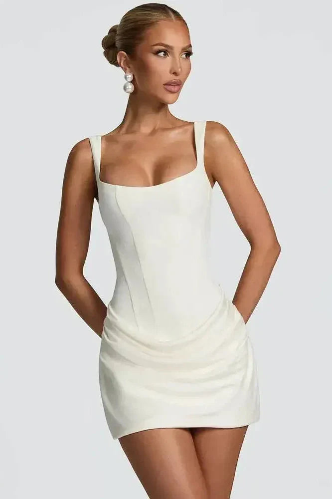 Straps Square Collar Sleeveless High Waist Backless Mini Dress