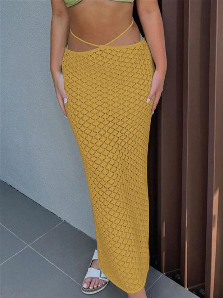 Glorol - Low Waist See Through Knitted Pencil Skirt