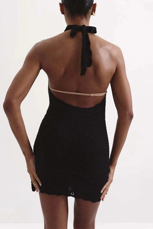 Glorol - Hollow Out Backless Sleeveless Slim Tie Up Mini Dress