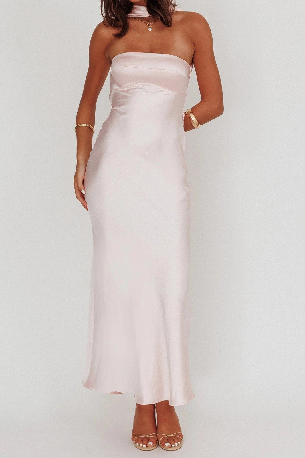 Glorol - Backless Strapless Slim Fit Sleeveless Maxi Dress