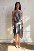 Glorol - Backless Lace Patchwork Sleeveless Pleated Mini Dress