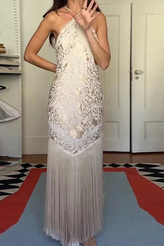 Glorol - Elegant High Waist Backless Maxi Dress