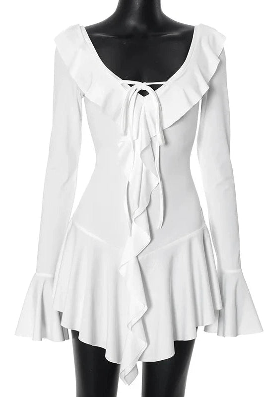 Glorol - Deep V Neck Long Sleeve Slim Mini Dress