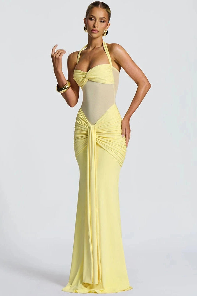 Glorol - Backless Patchwork Off-Shoulder Sleeveless Bodycon Maxi Dress