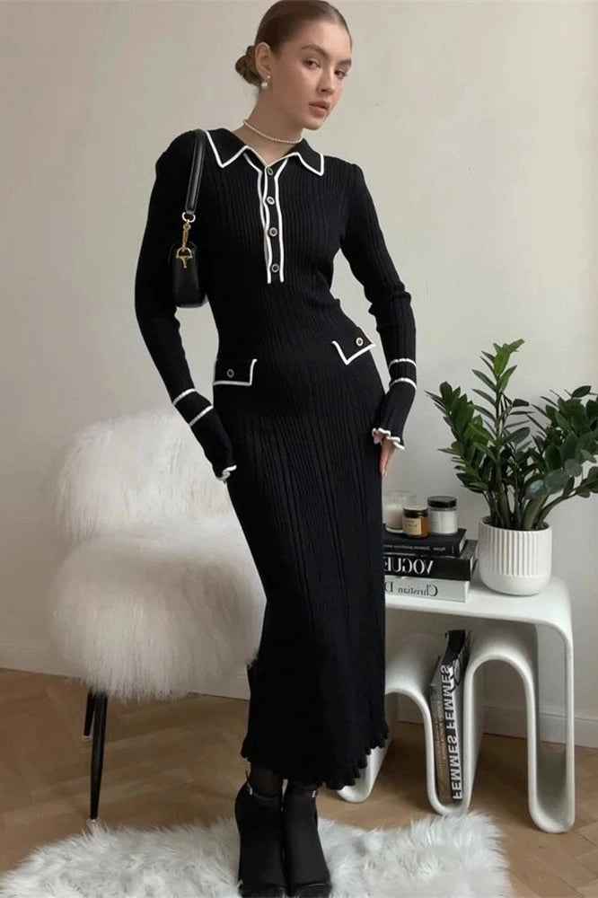 Glorol - Long Sleeve High Waist Midi Dress