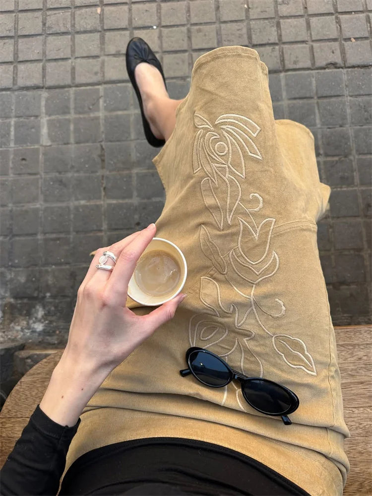 Glorol - High Waist Printed Side Split Skirt
