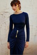 Glorol - Long Sleeve O Neck High Waist Bodycon Maxi Dress