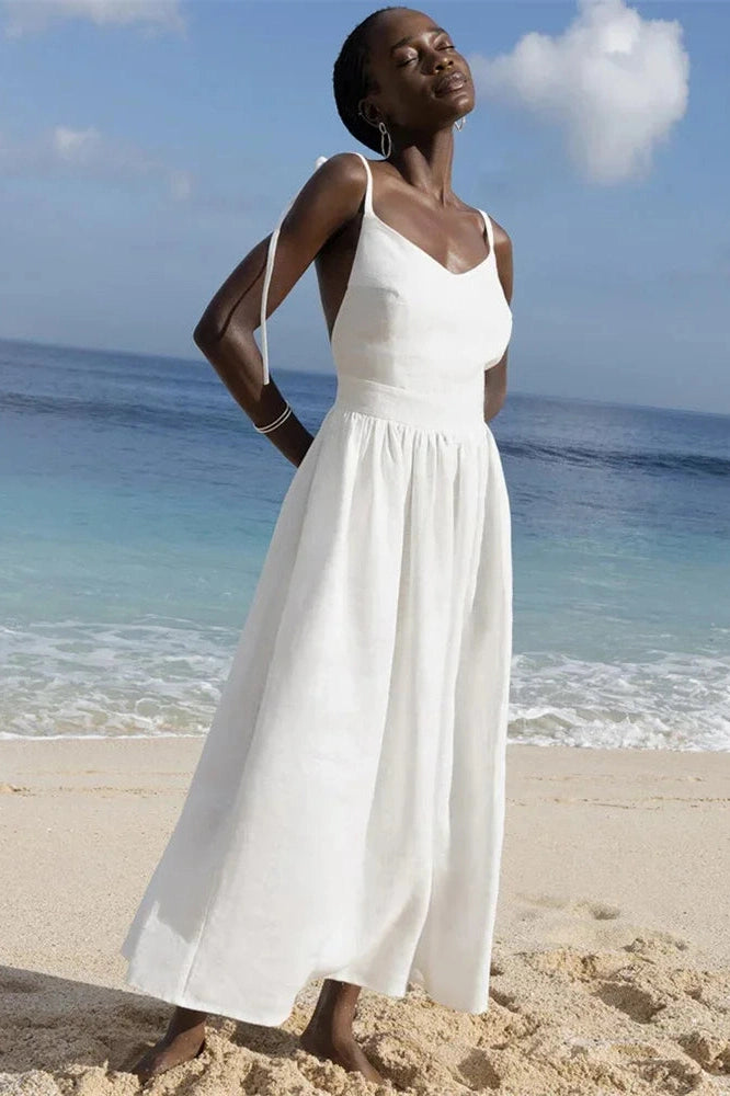 Glorol - Lace-Up Backless High Waist Slim Midi Dress