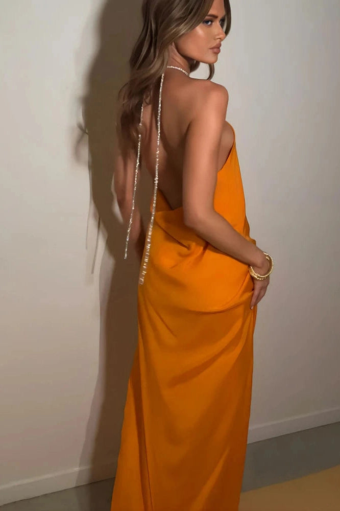 Glorol - Backless Off-Shoulder Sleeveless High Split Maxi Dress