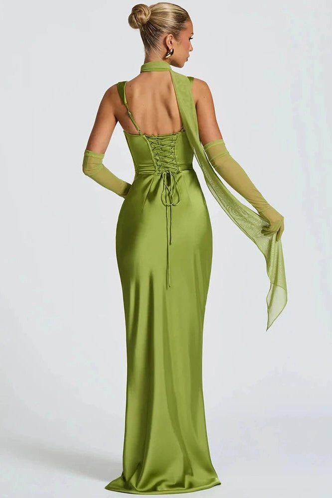 Glorol - Backless Off-Shoulder Sleeveless Lace-Up Bodycon Maxi Dress