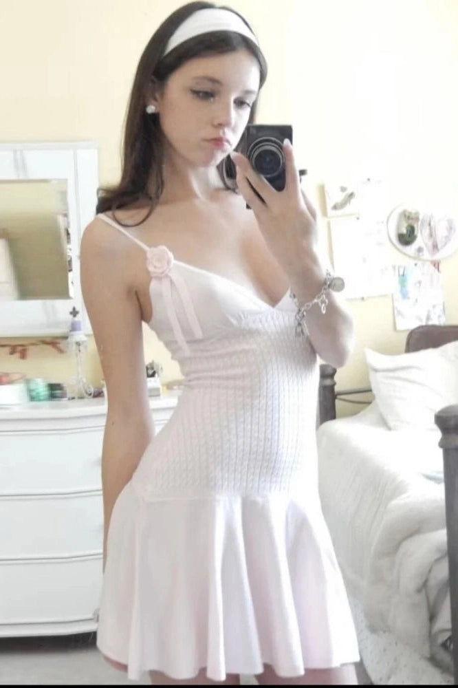 Glorol - Elegant Knitted Sleeveless V Neck Slim Mini Dress