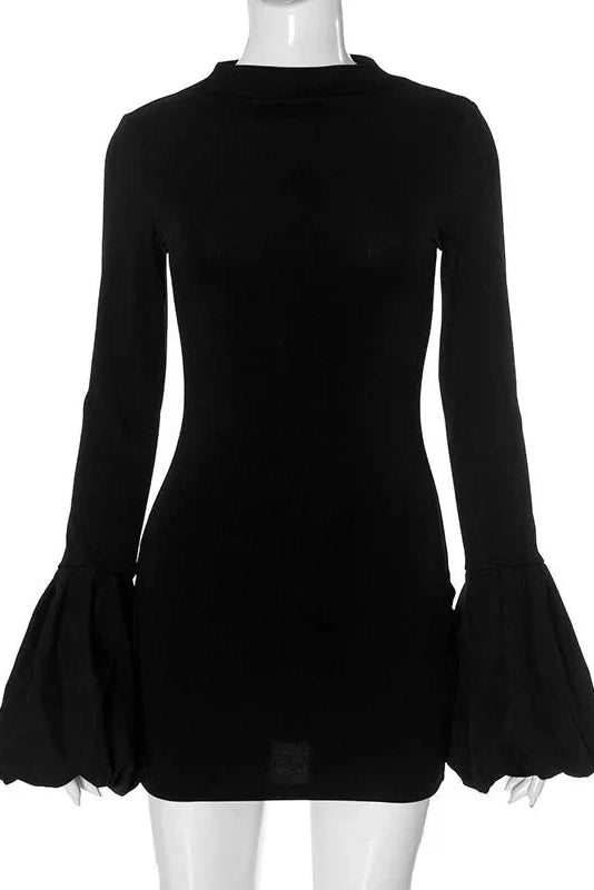 Glorol - Elegant High Waist Long Sleeve Bodycon Mini Dress