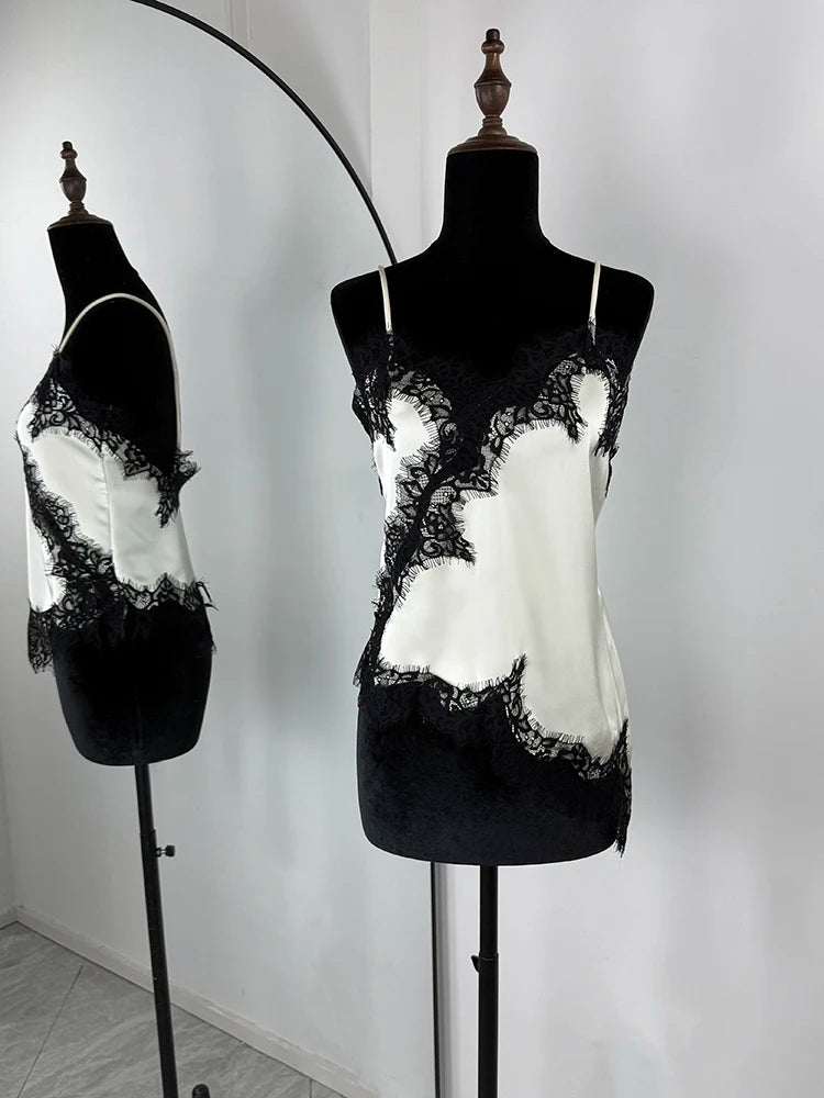 Glorol - Lace Spaghetti Strap Slit Bodycon Mini Dress