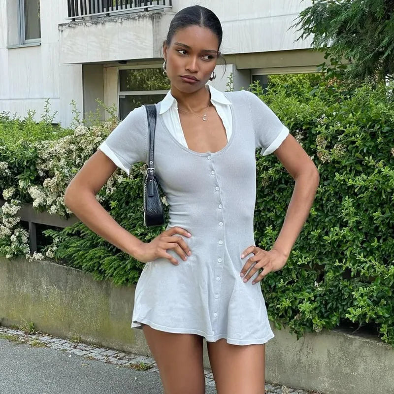 Glorol - Patchwork Short Sleeved Mini Dress