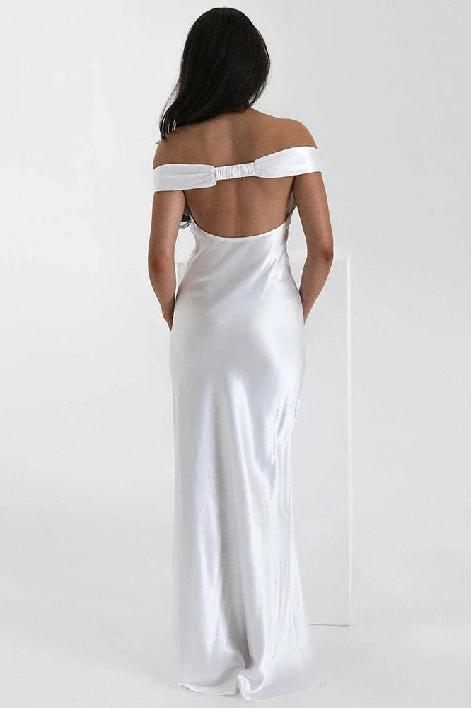 Glorol - Off-Shoulder Backless Strapless Sleeveless High Waist Maxi Dress