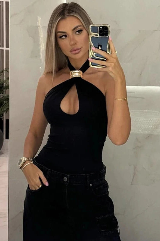 Glorol - Hollow Out Off-Shoulder Slim Backless Top