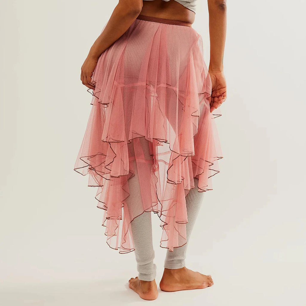 Glorol - Sheer Tulle Irregular Layered Elastic Skirt