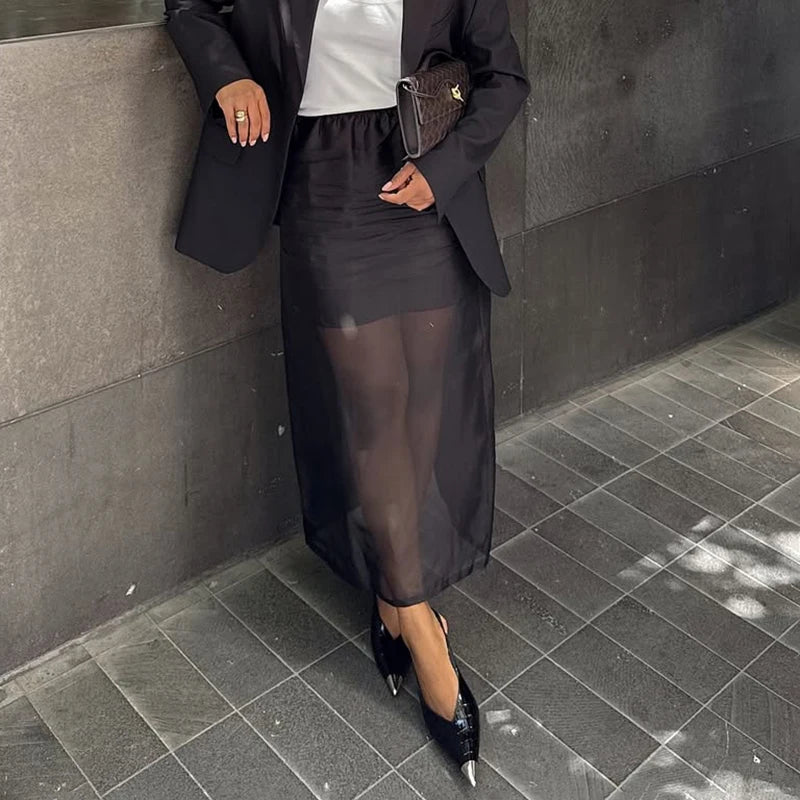 Glorol - High Waist Double-Layer See Through Skirt