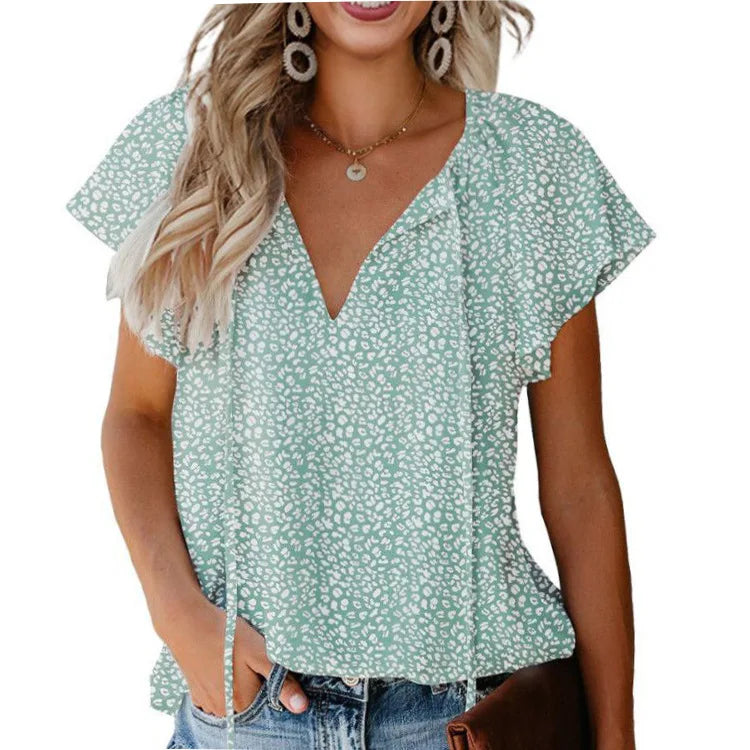 Glorol - Floral V-Neck Double-Layer Top