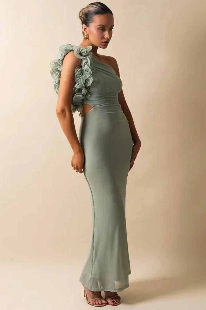 Glorol - Oblique Shoulder Sleeveless Backless Bodycon Maxi Dress
