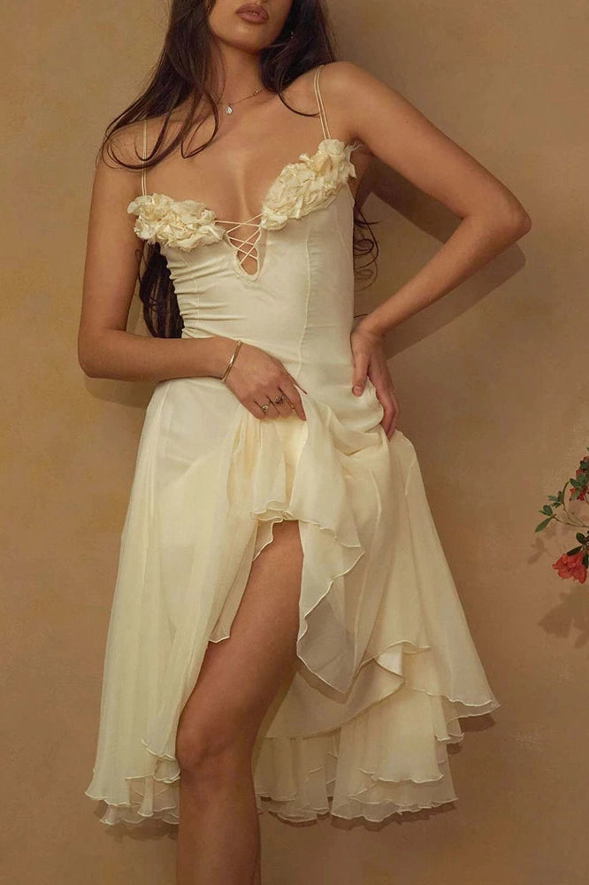 Glorol - Elegant Backless Sleeveless Slim Lace Up Midi Dress